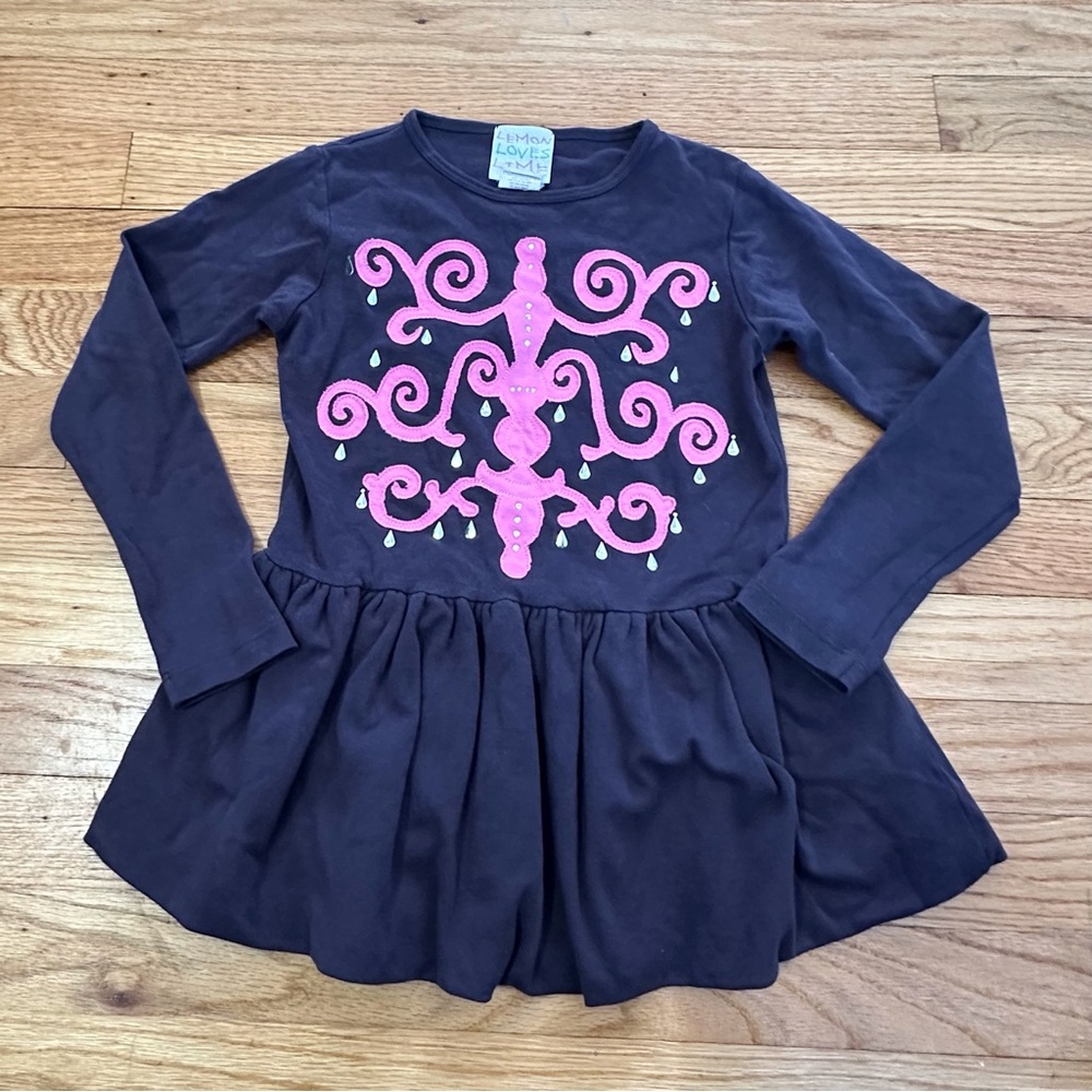 Lemon Loves Lime Boutique Brown Long Sleeve Peplum Top Girls size 7